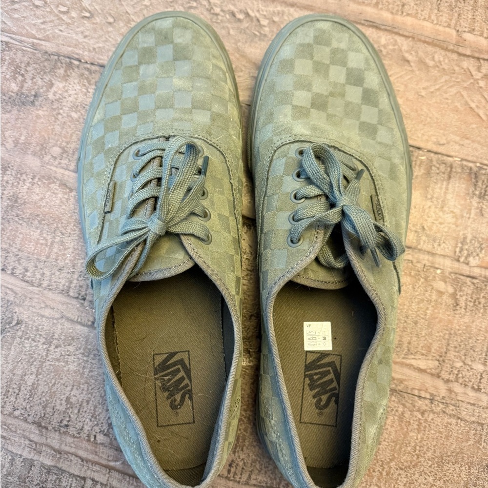 Vans Green Suede Sneakers with Checkerboard Pattern